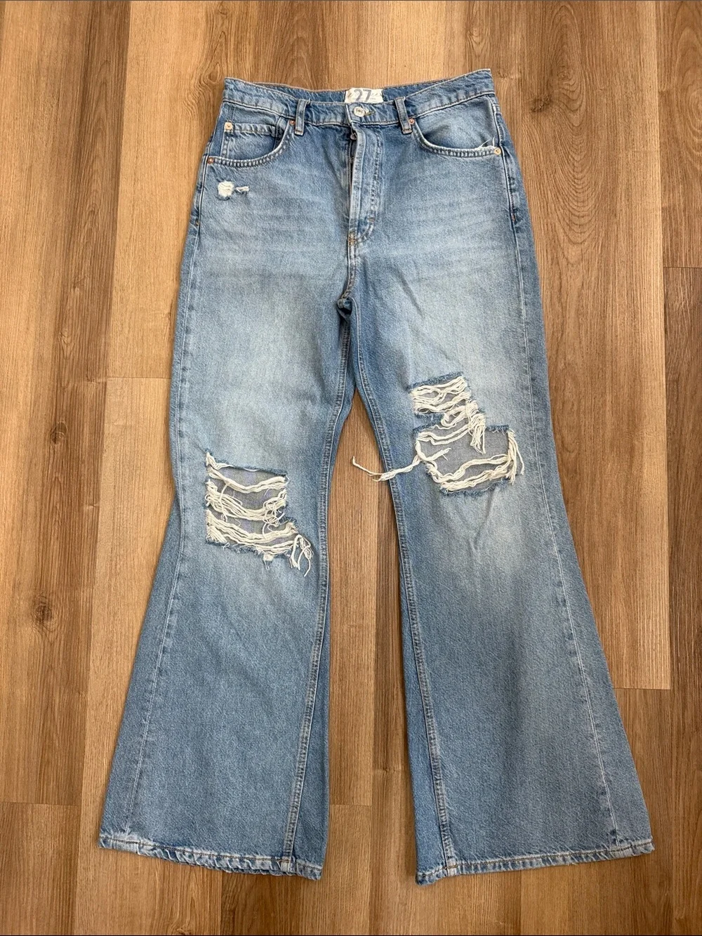 Free People We The Free New Dawn Flare Distressed Jeans Wide Leg Size 27